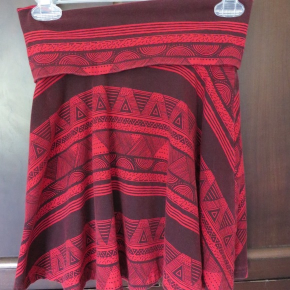 Red and brown multi pattern skater skirt