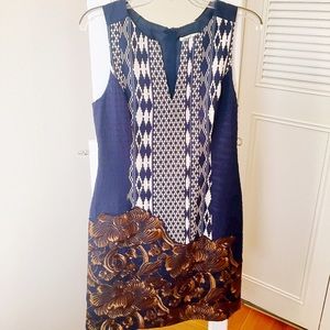Anthropologie Form-fitted Navy & Gold Dress