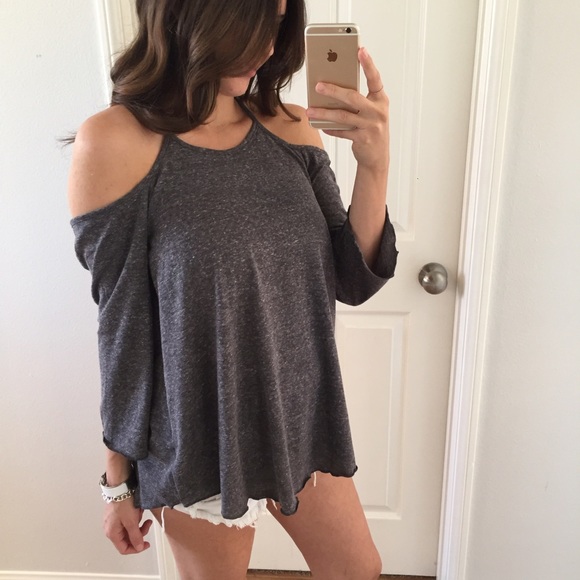 SOLD OUT • Charcoal Cold Shoulder Top - Picture 4 of 4