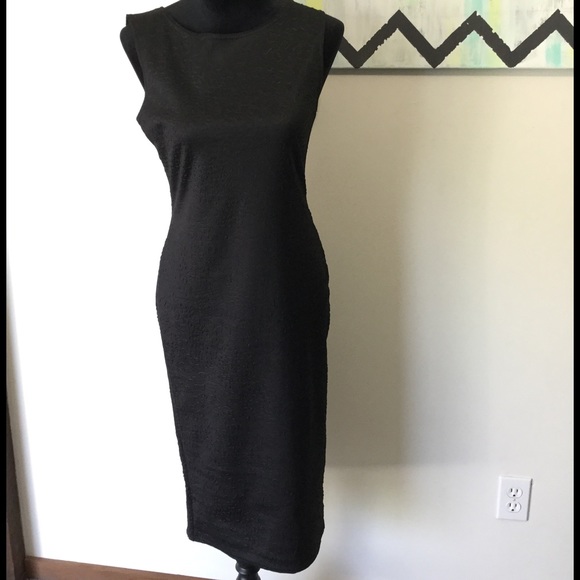 NWT Boohoo Black Midi Textured Dress Sz 10 Stretch
