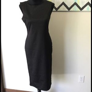NWT Boohoo Black Midi Textured Dress Sz 10 Stretch
