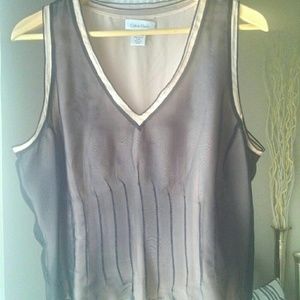 CALVIN KLEIN black and plush 100% silk top 14