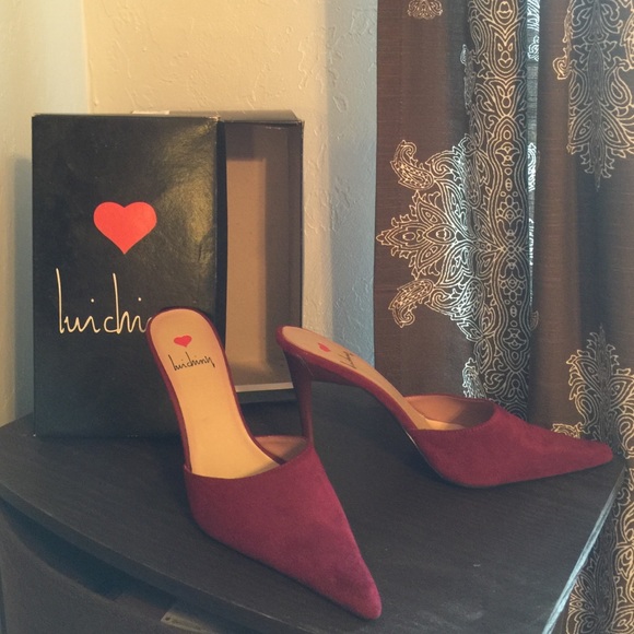 Deep red suede stiletto mules