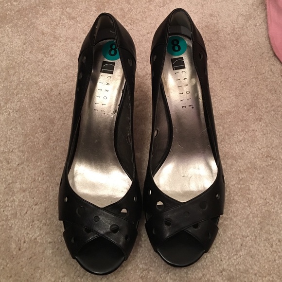 Size 8 Black Leather Carole Little Polka Dot Heels