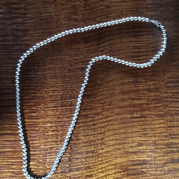 28" silver beaded necklace
