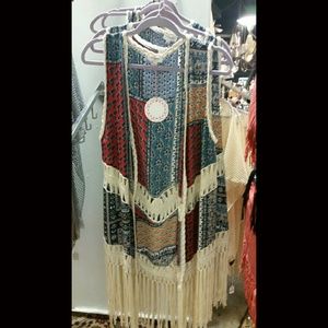 Multi colored patch work tassel vest