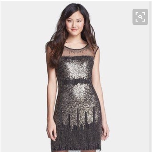 Adrianna Papell illusion yoke beaded sheath dress