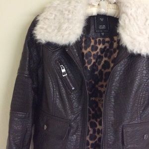 Guess Faux Leather Jacket with Fur Collar