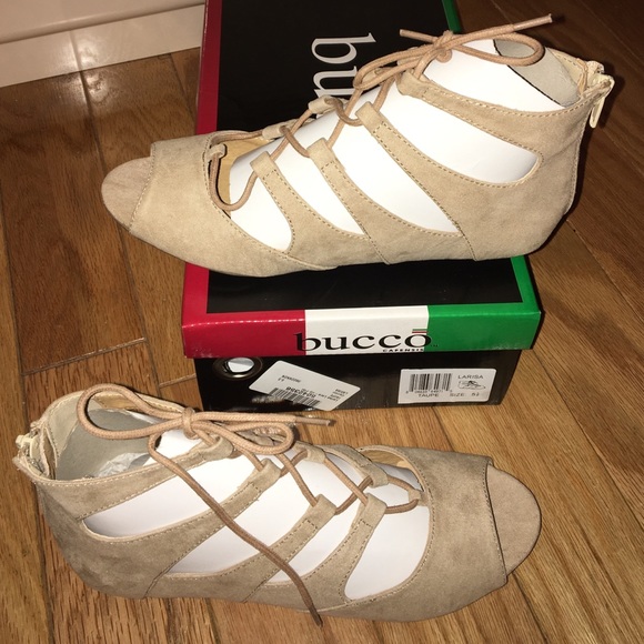 NEW tan lace up suede sandals - Picture 1 of 4