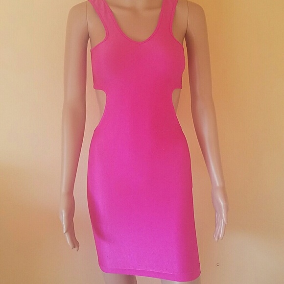 Bebe fuchsia pink side cutout bodycon dress