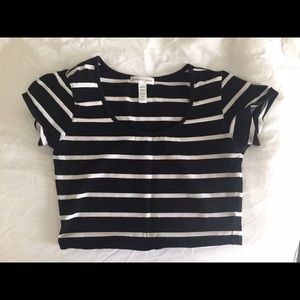 Black Cropped top w/ white stripes