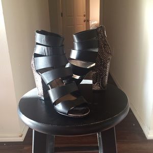 Strappy Black Snakeskin Heels