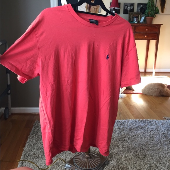 Men's medium polo tee. Coral colored t-shirt