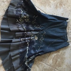 Vintage denim sequin and lace skirt