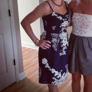 Jcrew embroidered navy and cream dress