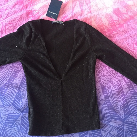 SPARKLY BLACK DEEP V PLUNGE SHIRT BRANDY MELVILLE - Picture 1 of 3