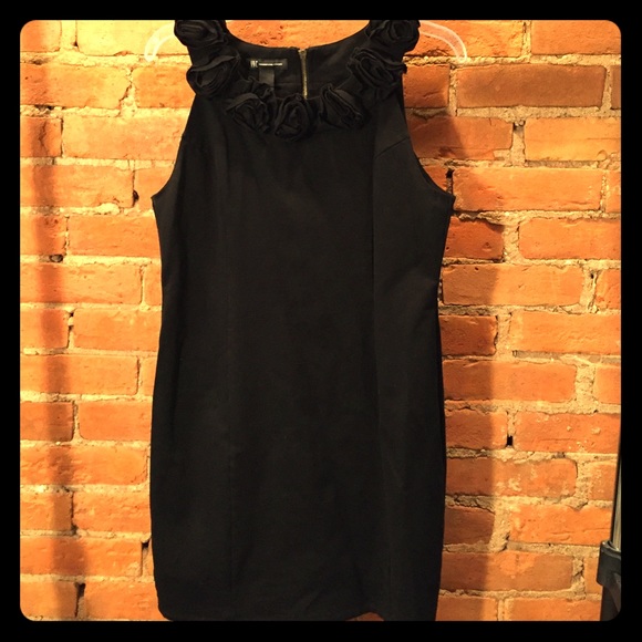 Black Sheath Dress with Floral Detailing on Collar