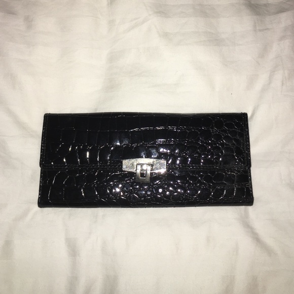 Black leather crocodile skin wallet