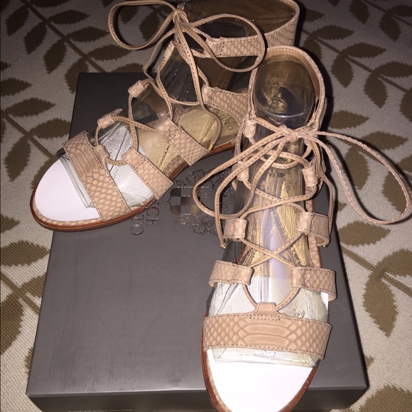 Vince Camuto Snake-Embossed Lace Up Sandals - Picture 3 of 4