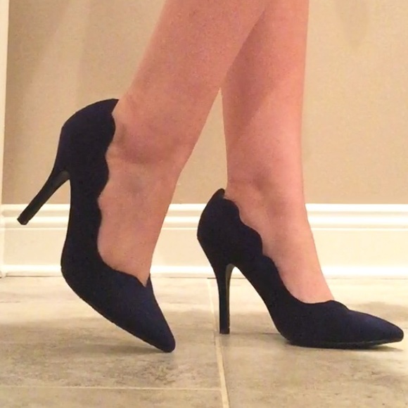 Navy Scalloped Pumps
