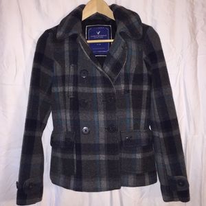 AMERICAN EAGLE OUTFITTERS CHECKER PEA COAT SZ XS