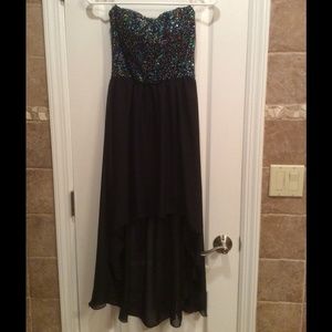Black high-low beaded dress