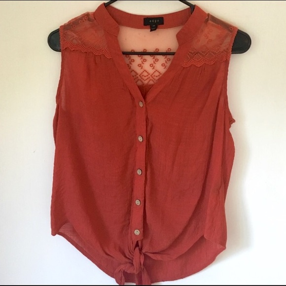 Burnt Orange Button-up Tank Blouse