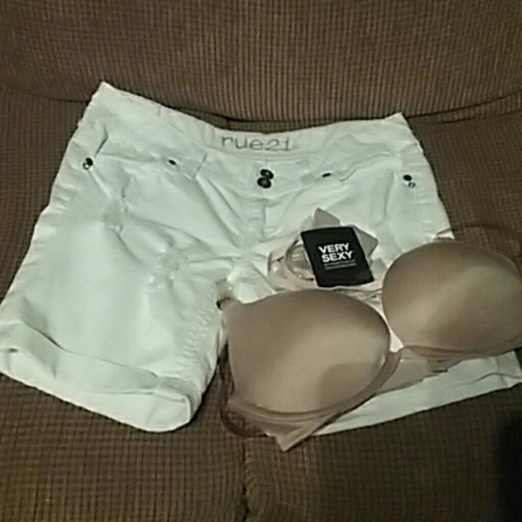 Distressed white shorts and v.s. bra BUNDLE