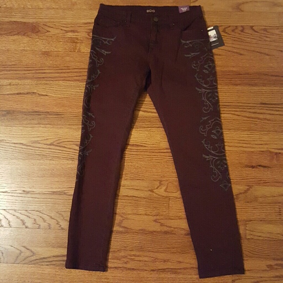 BDG Burgundy Embroidered Crop