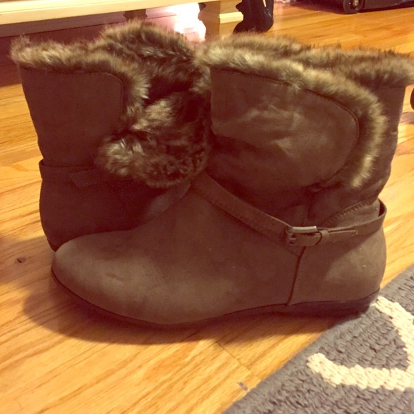 fur grey belted booties