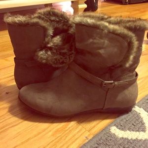 fur grey belted booties