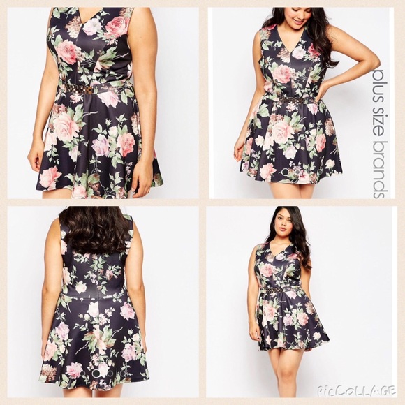 Asos curve floral print belted dress