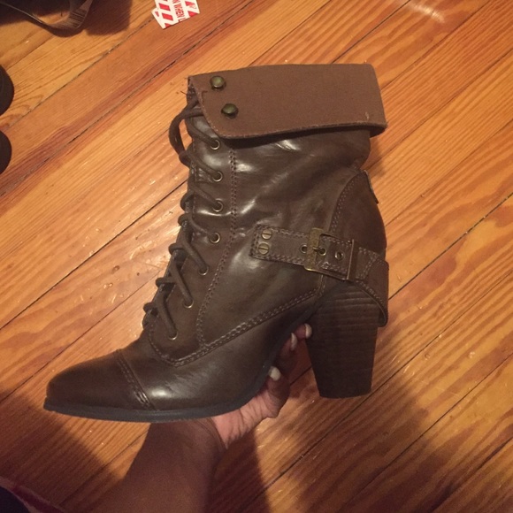 Steve Madden Ash Brown Heeled Combat Boots
