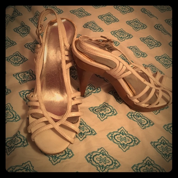 Charlotte Russe white strappy heels with platform