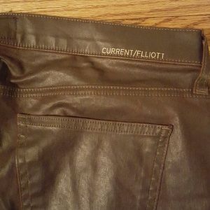 Current/Elliot Chestnut Brown Coated Skinny Jeans
