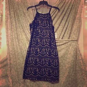 black with lace and nude undertone cocktail dress