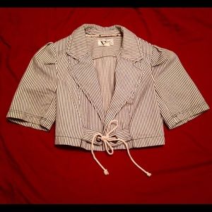 Lovely Cream and Navy Cropped Blazer