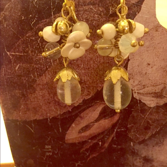 White floral dangling earrings from anthropologie