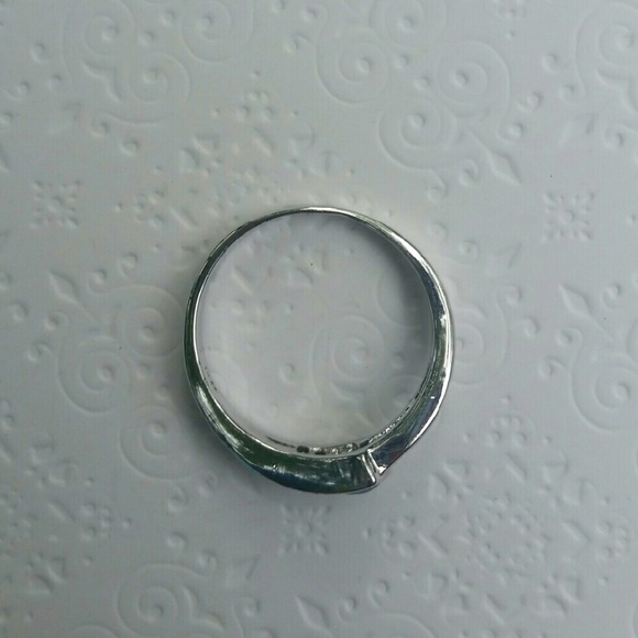 SOLD 18K White Gold Filled Blue Opal/CZ Wave Ring - Picture 3 of 4