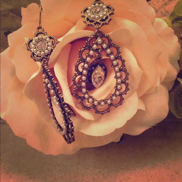 Bronze and pearl accented drop earrings