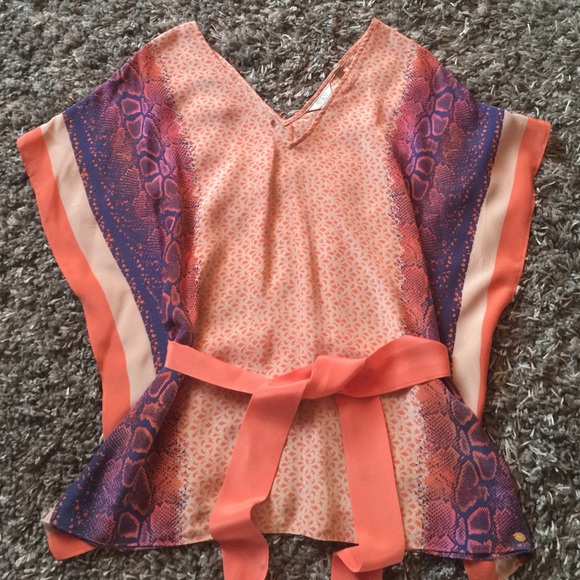 GUESS navy, cream and coral silk blouse