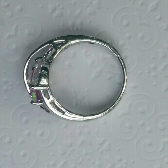 SOLD 18K White Gold Filled Pink Opal & Topaz Ring - Picture 3 of 4