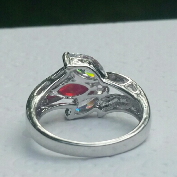 SOLD 18K White Gold Filled Pink Opal & Topaz Ring - Picture 4 of 4