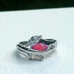 SOLD 18K White Gold Filled Pink Opal & Topaz Ring