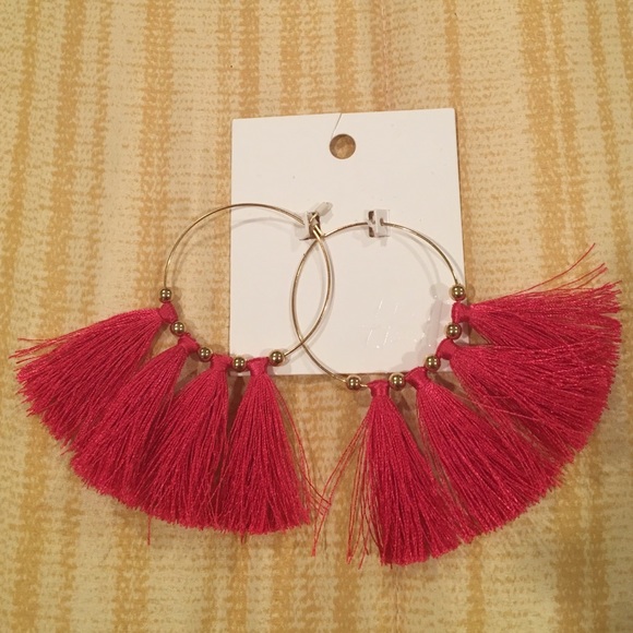 H&M Jewelry - Hoop Earrings with Pink Tassels H&M Jewelry - Hoop Earrings with Pink Tassels