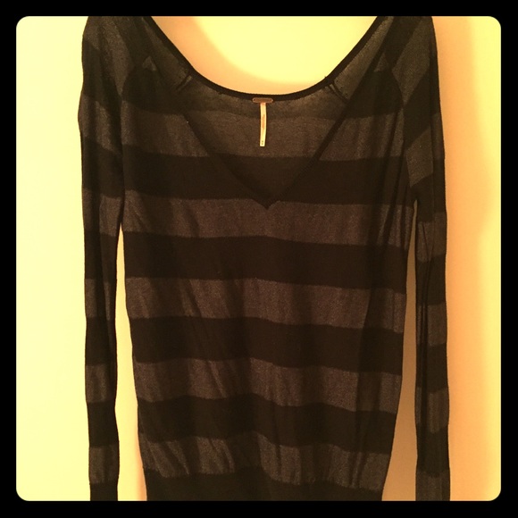 Free People Black and Gray Striped Sweater