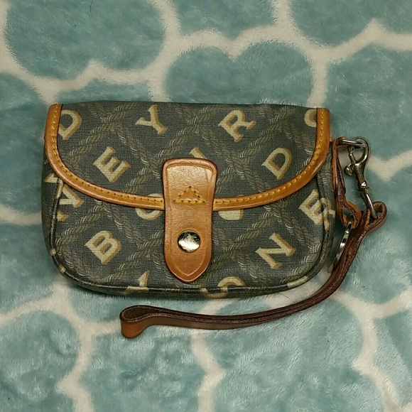 Brown and tan Dooney & Burke wristlet