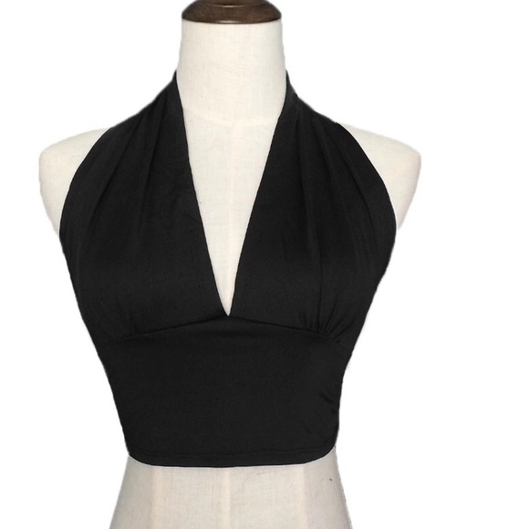 Sexy Black/Red/Beige Halter Deep Neck Top - Picture 2 of 3