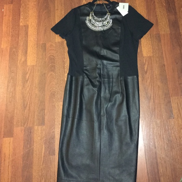 Brand-new black leather pencil dress