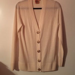 Tory Burch Merino Wool Cream Button Up Cardigan